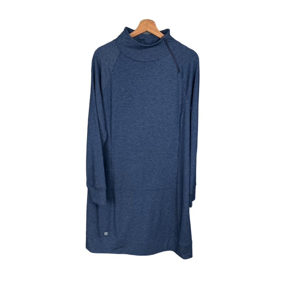 Title Nine Women's Guthrie Dress Mockneck Tunic Pouch Womens XL Blue Long Sleeve